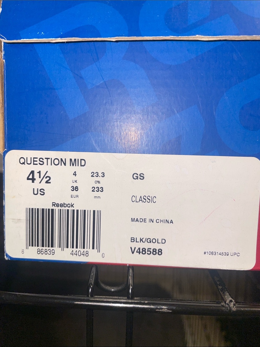 Reebok Question Mid Box Label in Blue and White
